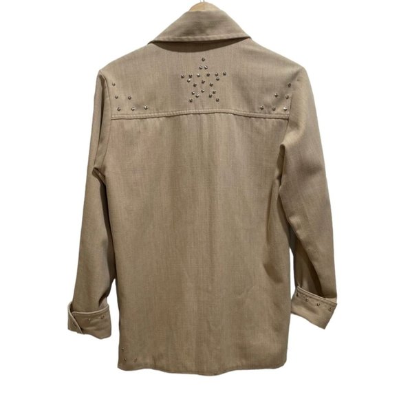 Vintage BIG YANK Beige Button Front Polyester Beaded Western Shirt Large - Picture 8 of 9